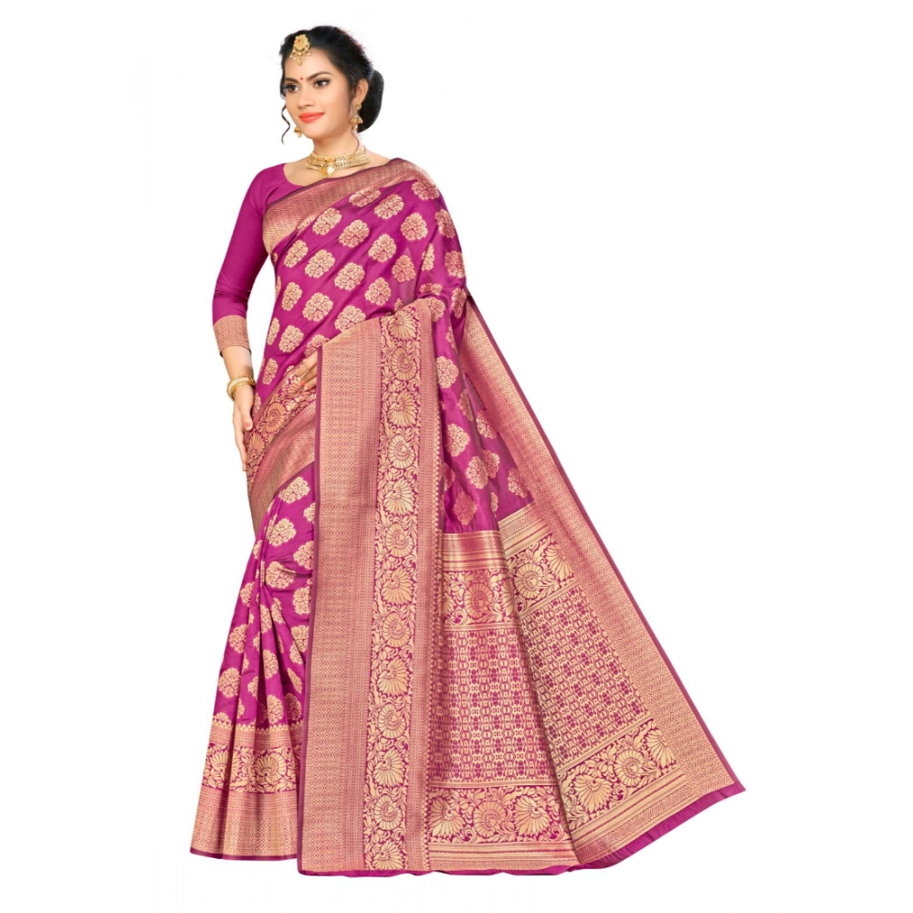 generic women's banarasi silk saree with blouse (wine, 5 6mtr)