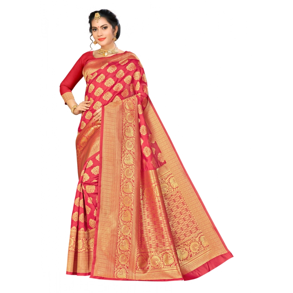 generic women's banarasi silk saree with blouse (red, 5 6mtr)