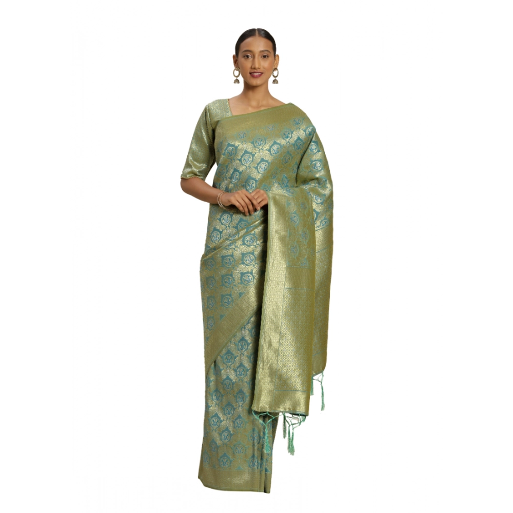 generic women's banarasi silk saree with blouse (sky blue, 5 6mtr)
