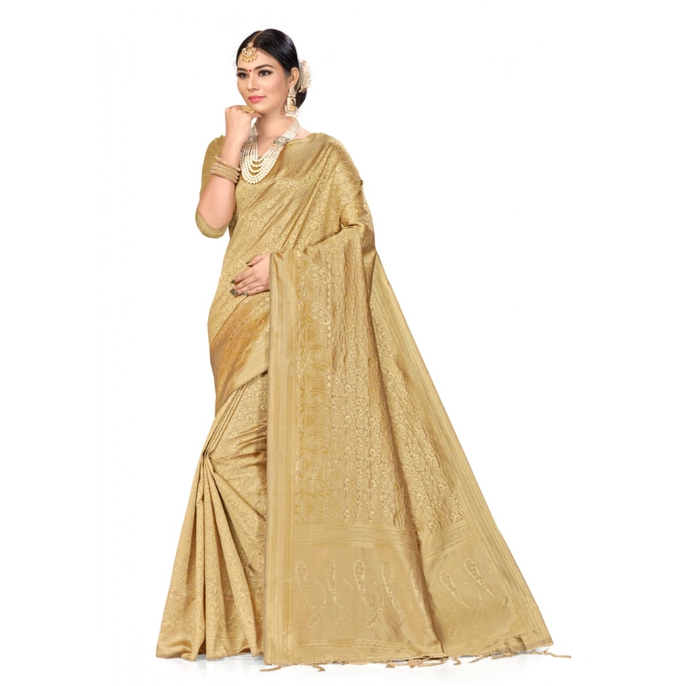 generic women's banarasi silk saree (cream, 5 6mtrs)