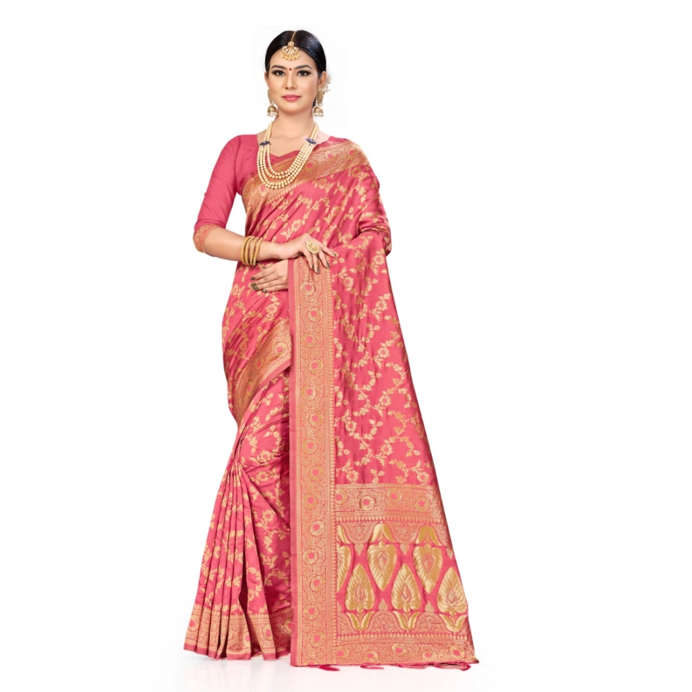 generic women's banarasi silk saree (peach, 5 6mtrs)