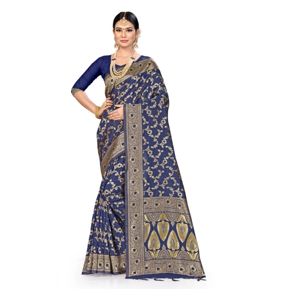generic women's banarasi silk saree (neavy blue, 5 6mtrs)