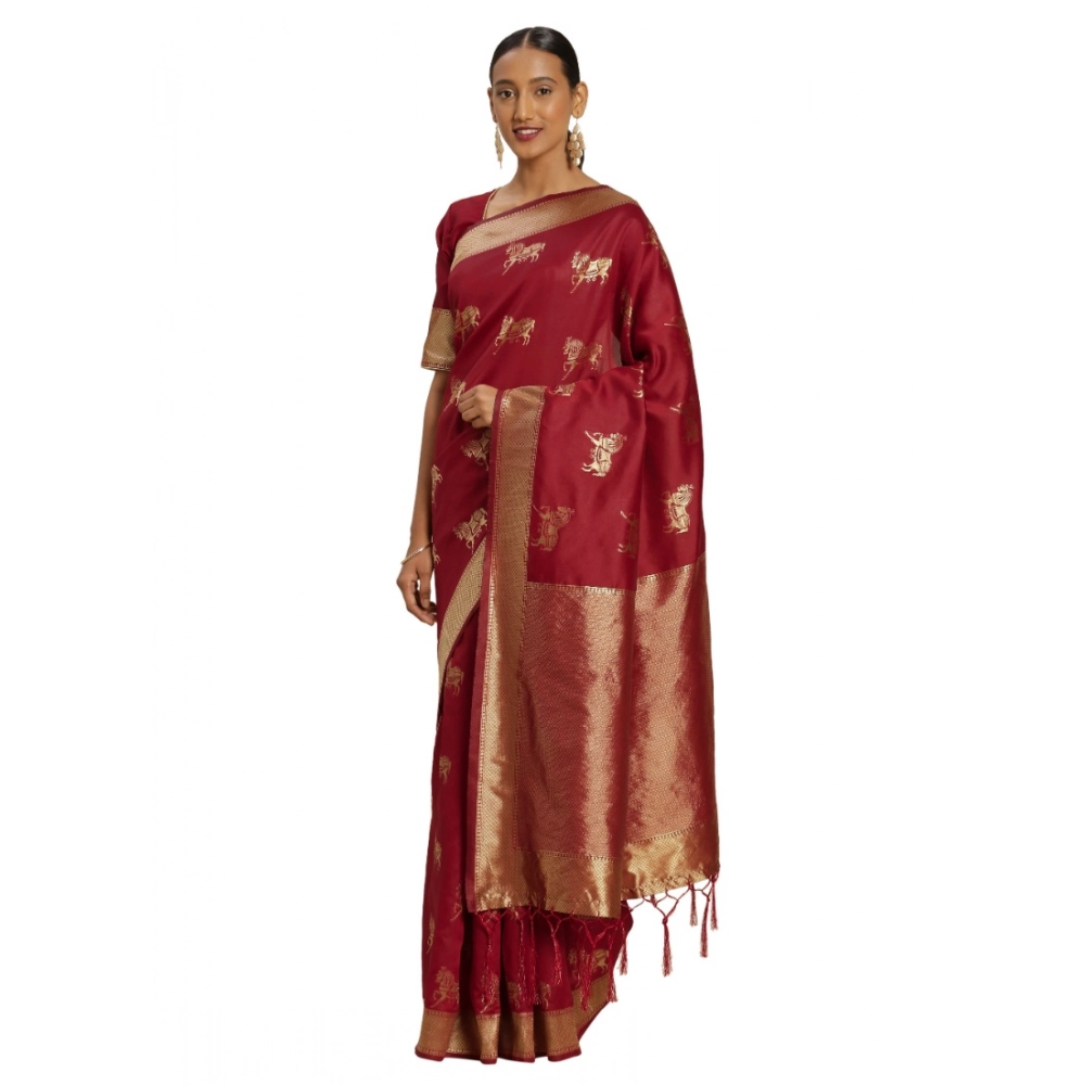 generic women's banarasi silk saree (red, 5 6mtrs)