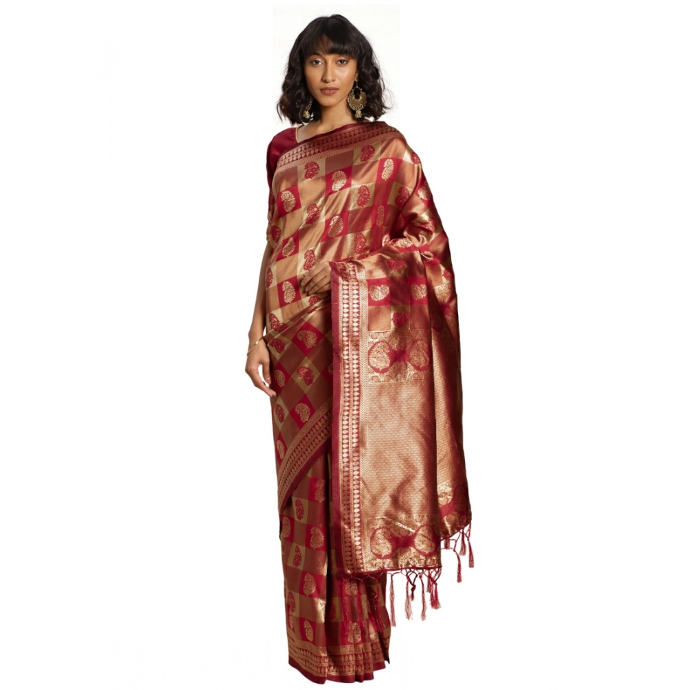 generic women's banarasi silk saree (red, 5 6mtrs)