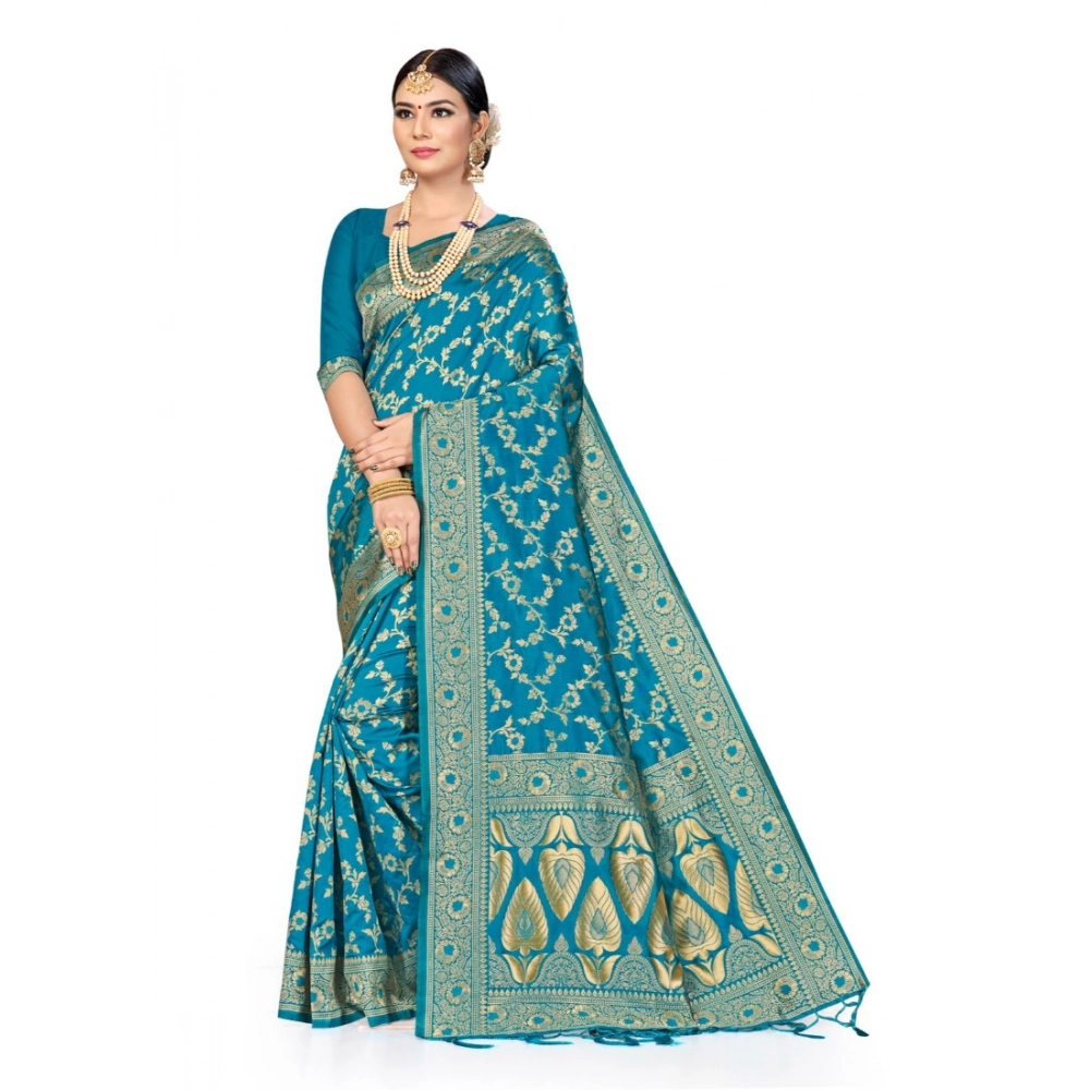generic women's banarasi silk saree (sky blue, 5 6mtrs)