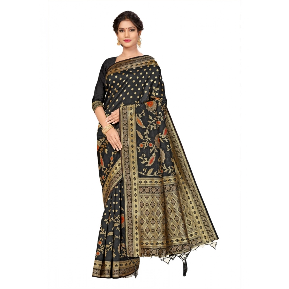 generic women's banarasi silk saree (black, 5 6mtrs)