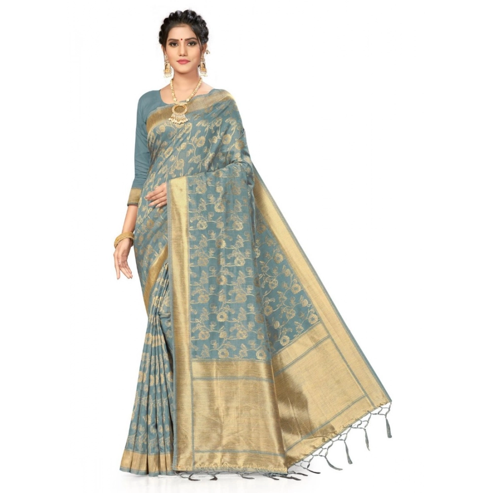 generic women's banarasi (spun cotton) saree (grey,5 6 mtrs)