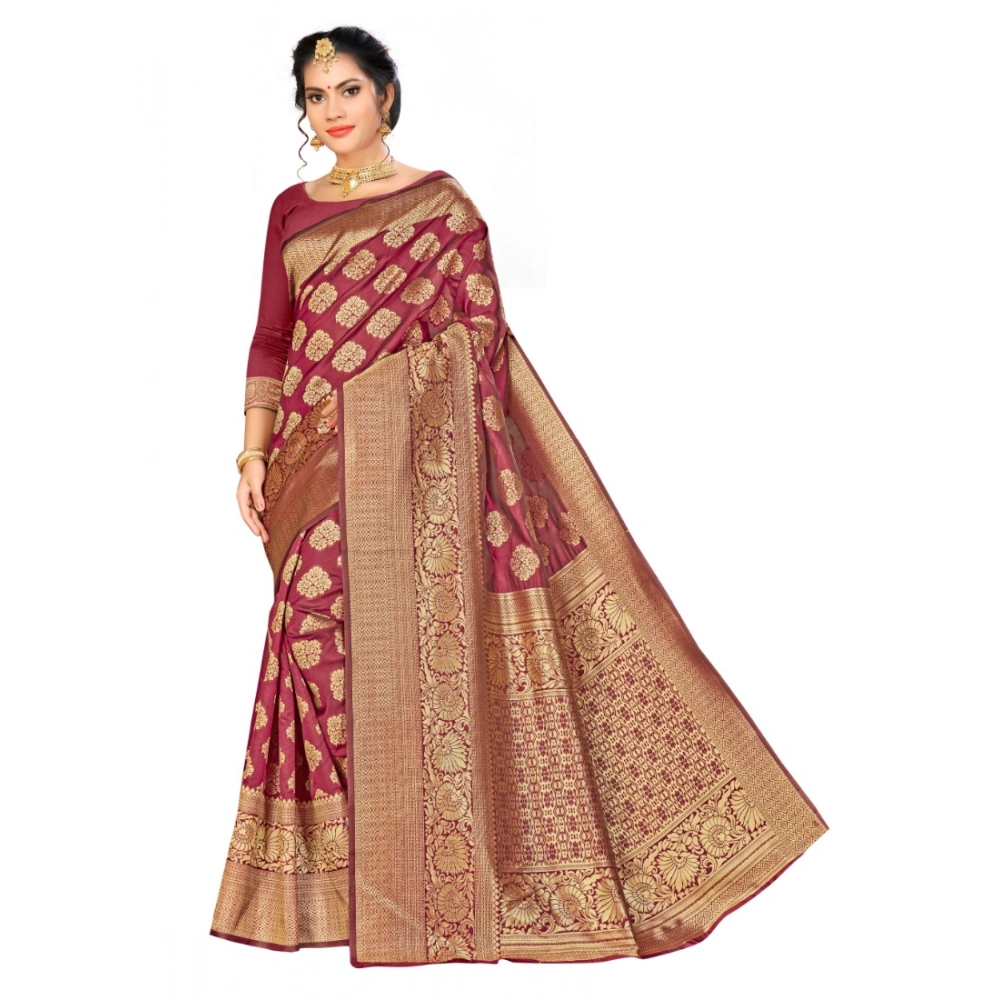 generic women's banarasi silk saree (maroon,5 6 mtrs)