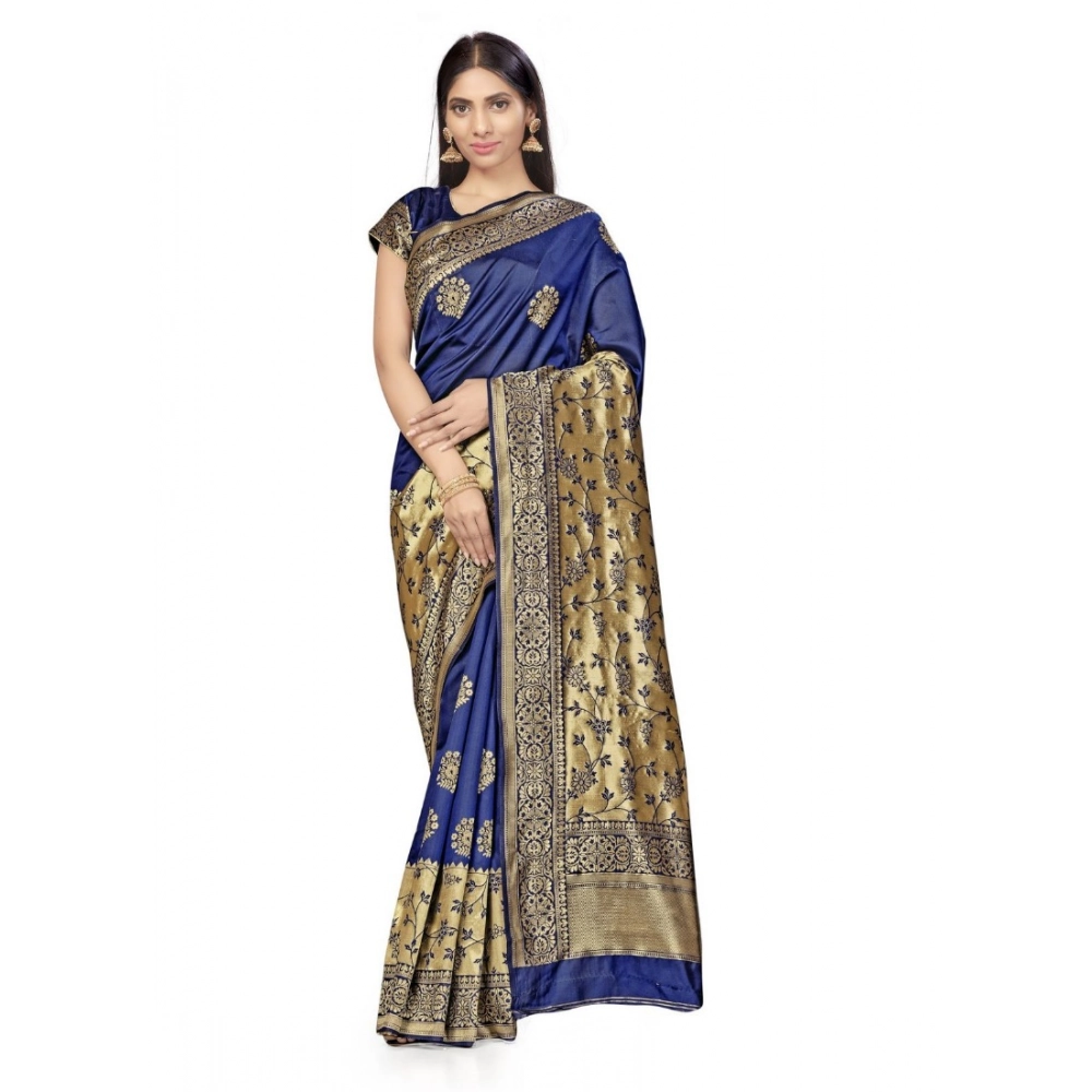 generic women's banarasi silk saree (navy blue,5 6 mtrs)