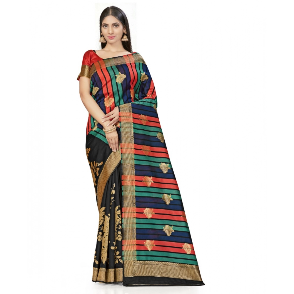 generic women's banarasi silk saree with blouse (black, 5 6mtrs)