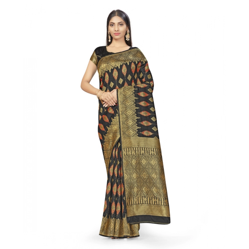 generic women's banarasi silk saree with blouse (black, 5 6mtrs)
