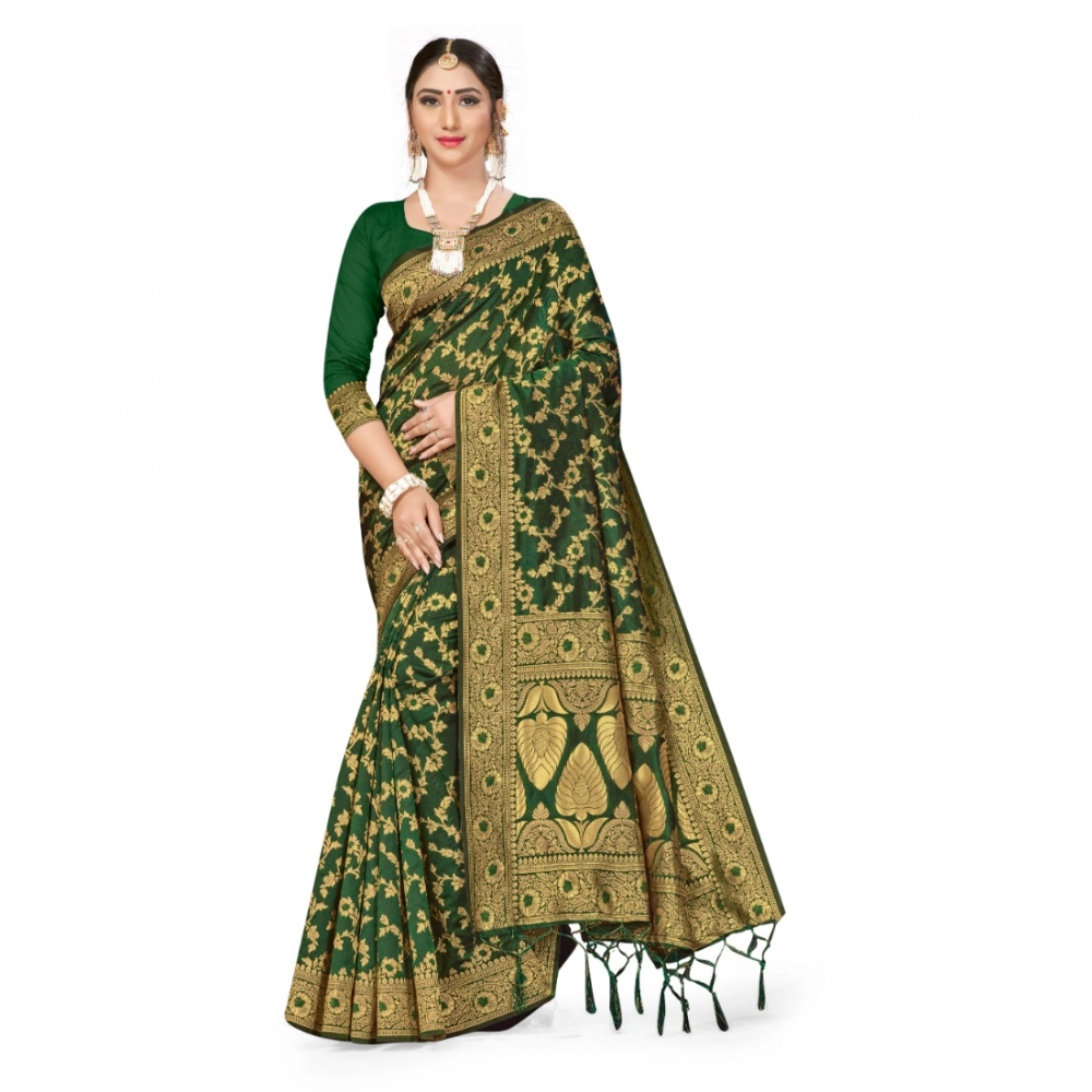 generic women's banarasi silk saree with blouse (green, 5 6mtrs)