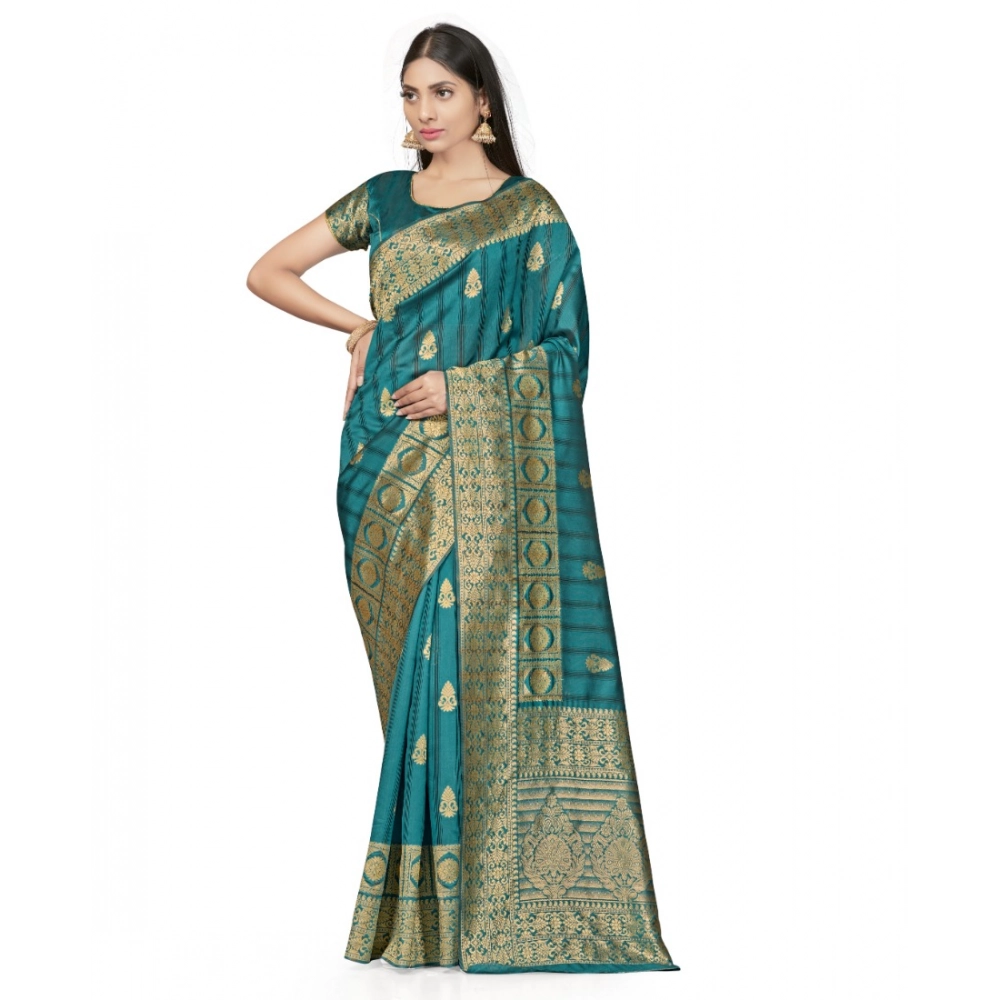 generic women's banarasi silk saree with blouse (peach, 5 6mtrs)