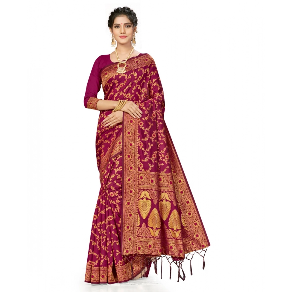 generic women's banarasi silk saree with blouse (wine, 5 6mtrs)