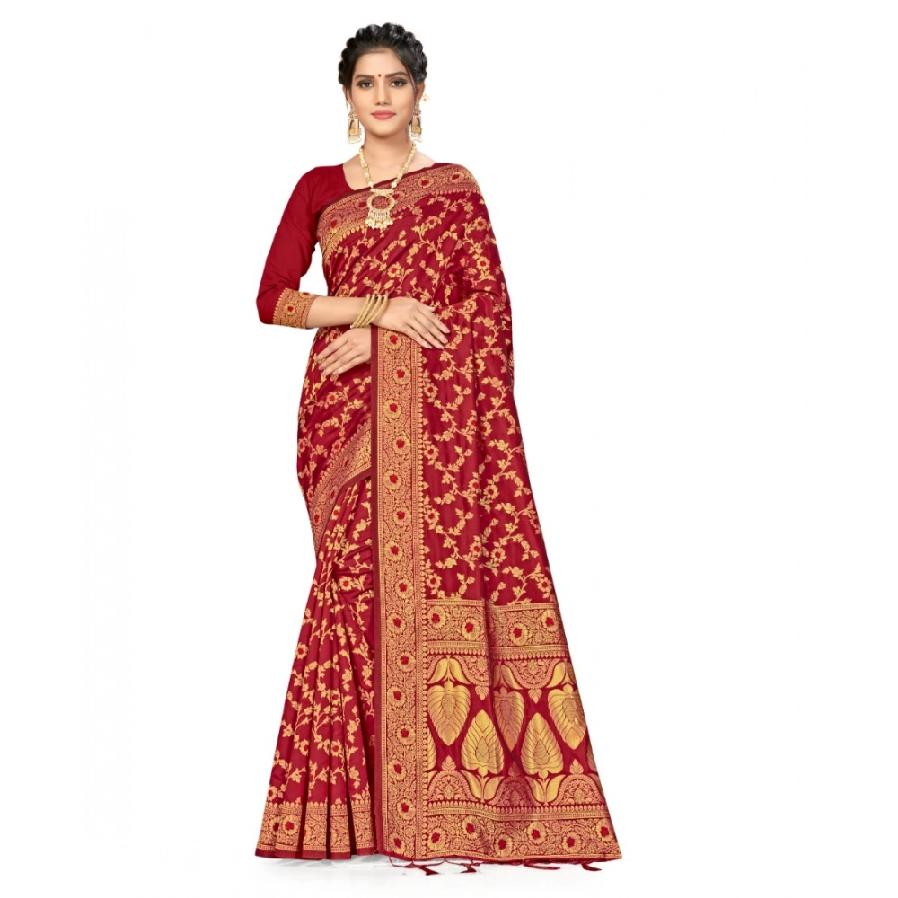 generic women's banarasi silk saree with blouse (maroon, 5 6mtrs)