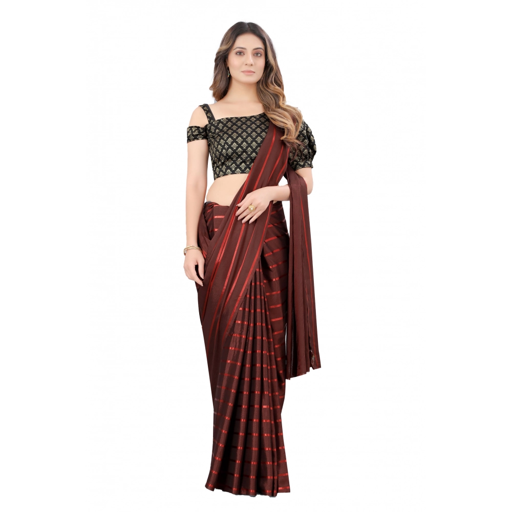 generic women's satin silk saree with blouse (orange, 5 6 mtrs)