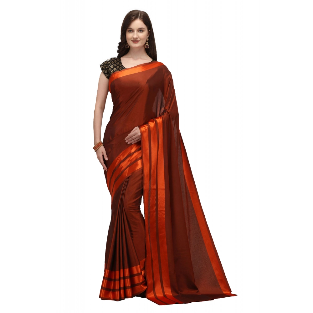 generic women's satin silk saree with blouse (orange, 5 6 mtrs)