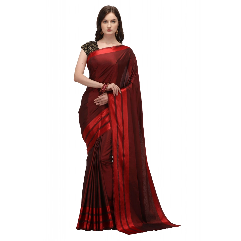 generic women's satin silk saree with blouse (red, 5 6 mtrs)