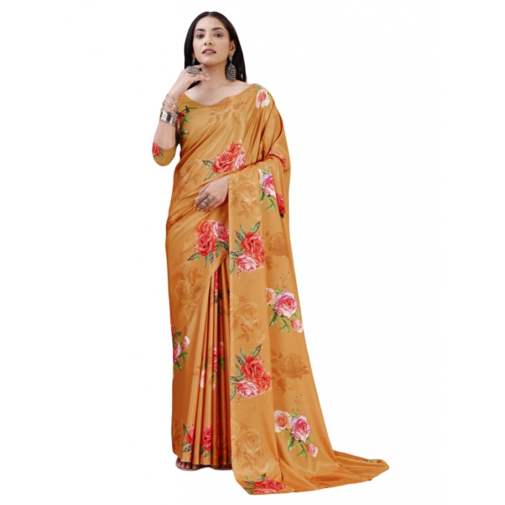 generic women's crepe digital print saree with unstitched blouse 5.5mtr (mustard)