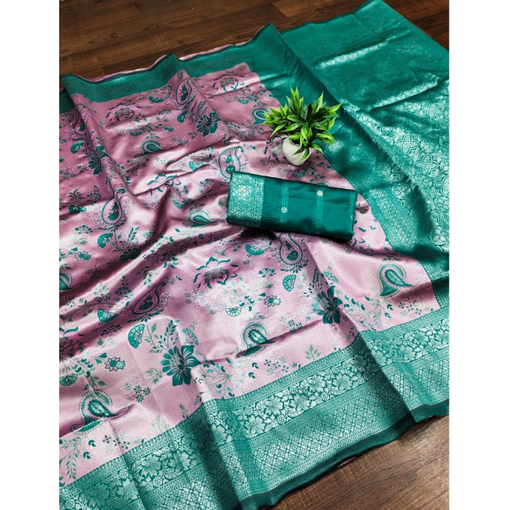 generic women's banarasi jacquard printed saree with unstitched blouse 5.5mtr (pink)