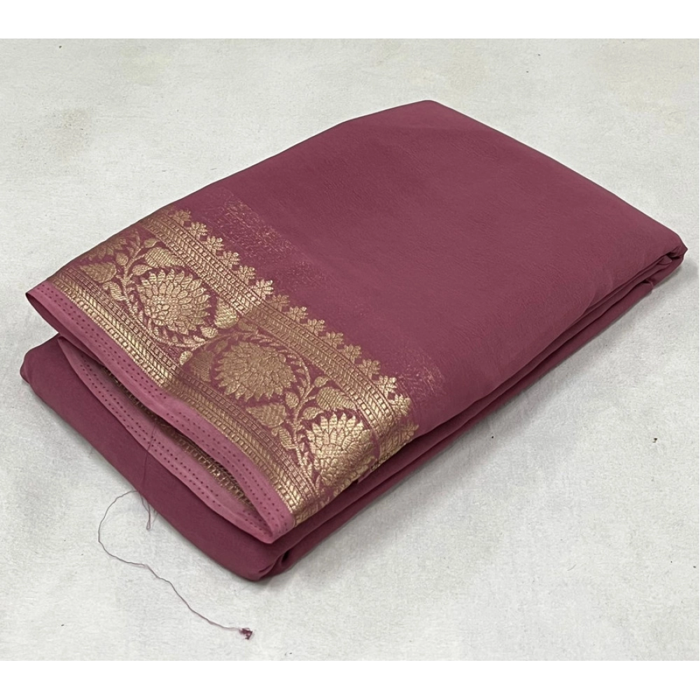 generic women's crepe chit pallu solid saree with unstitched blouse 5.5mtr (peach)