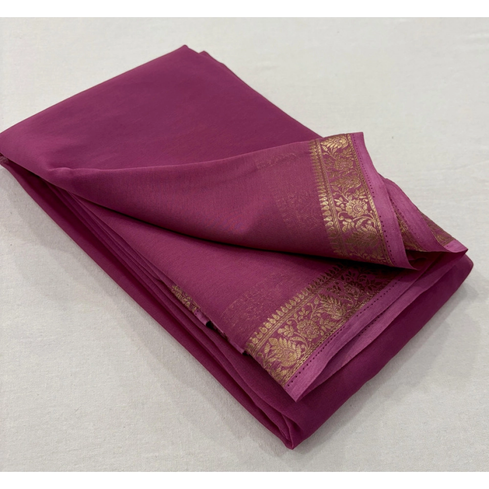 generic women's crepe chit pallu solid saree with unstitched blouse 5.5mtr (light pink)