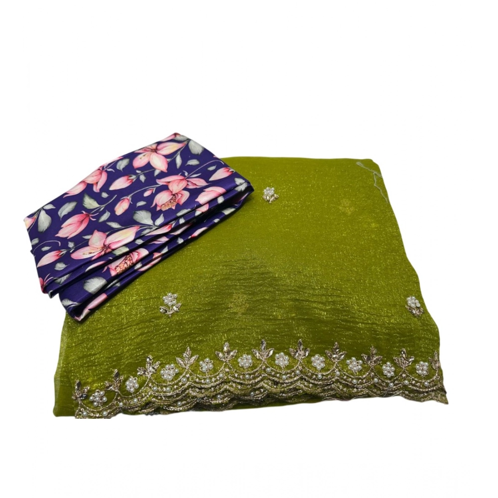 generic women's stone work soft silk saree with unstitched blouse (green, 5 6 mtrs)