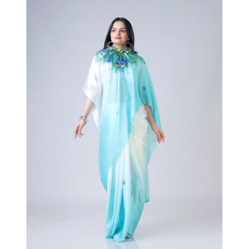 generic women's soft crepe silk printed ready to wear saree with unstitched blouse 5.5mtr (sky blue)