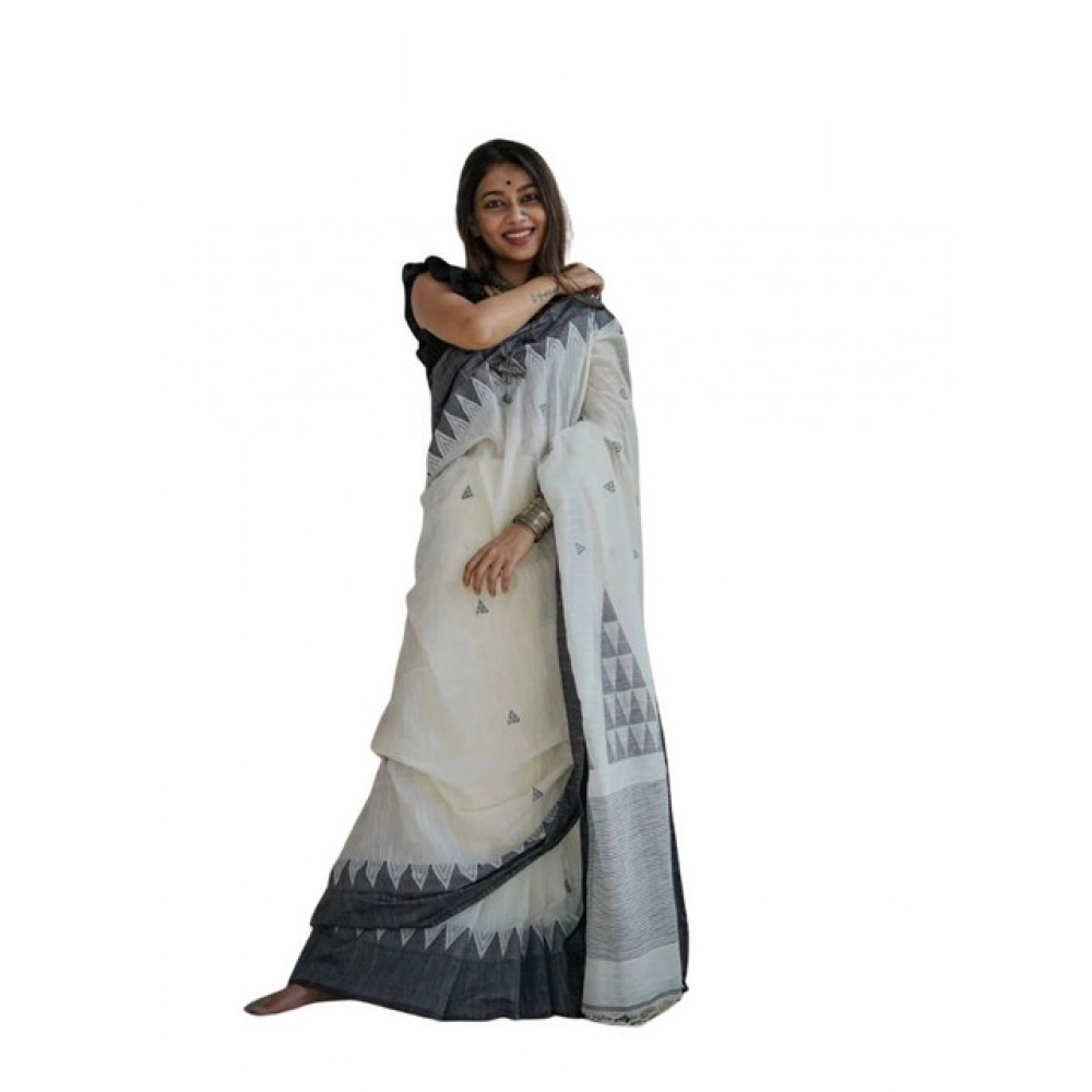 generic women's soft lilan printed saree with unstitched blouse 5.5mtr (white black)