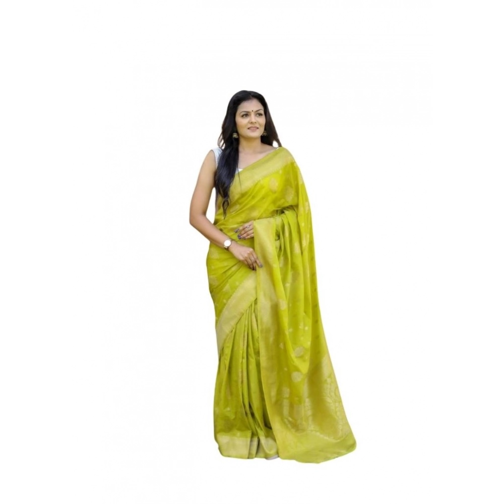 generic women's soft lichi silk printed saree with unstitched blouse 5.5mtr (green)