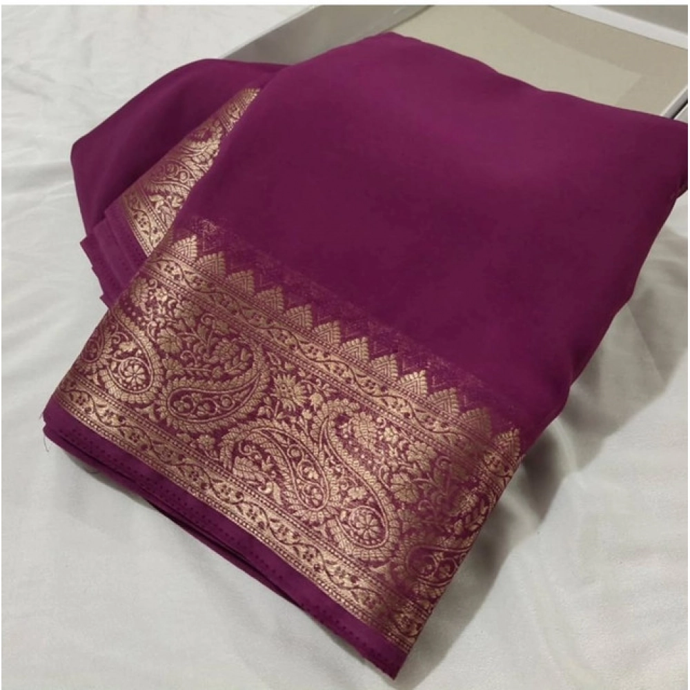 generic women's crepe chit pallu solid saree with unstitched blouse 5.5mtr (light purple)