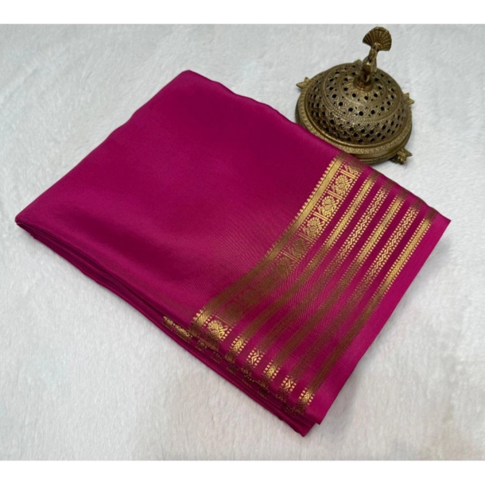 generic women's crepe chit pallu solid saree with unstitched blouse 5.5mtr (pink)