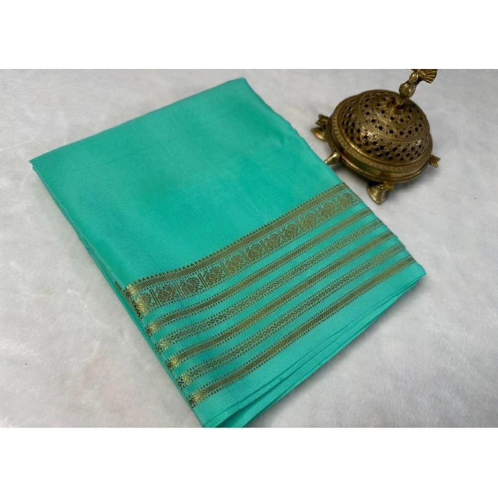 generic women's crepe chit pallu solid saree with unstitched blouse 5.5mtr (ramagreen)