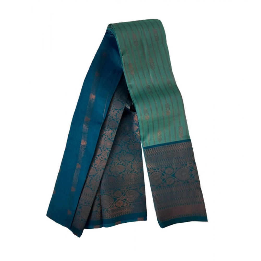 generic women's soft silk wooven saree with unstitched blouse 5.5mtr (dark pista)